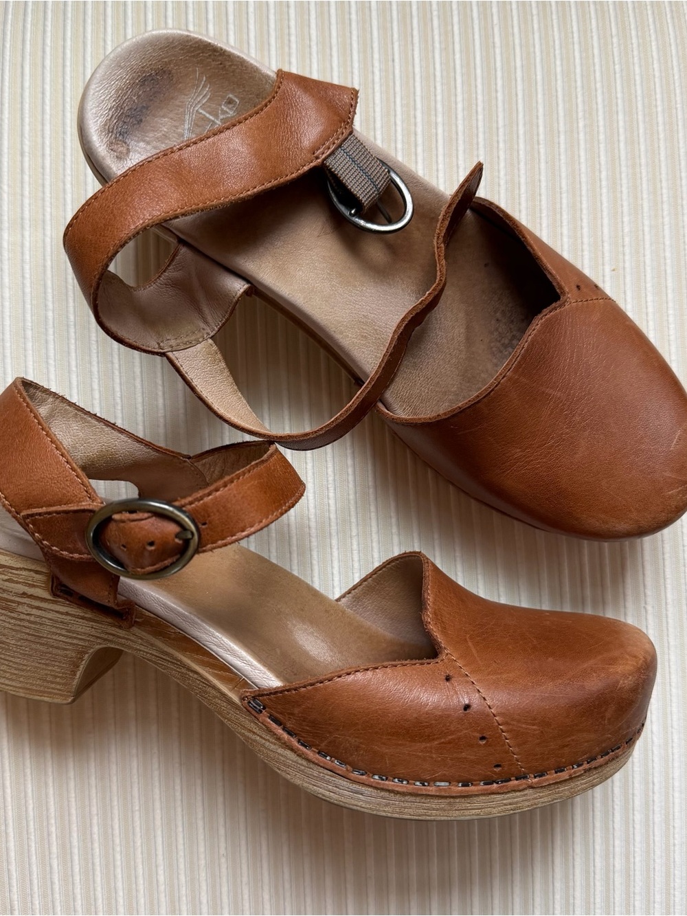 Dansko cognac Leather Closed-Toe Mary Jane Clog Heels